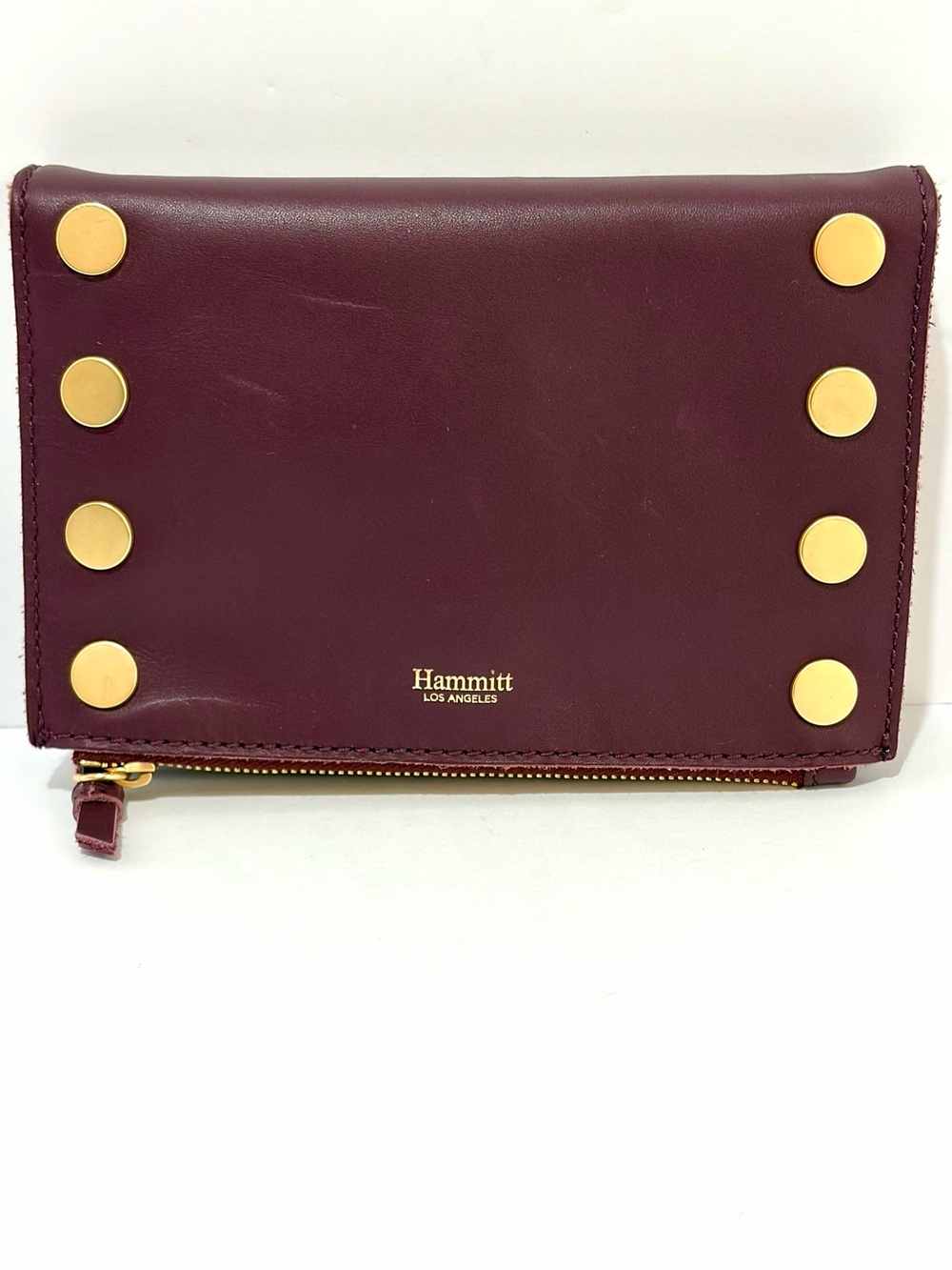 Hammitt Small Stadium Burgundy Leather Crossbody/Brushed Gold Rivets - Picture 7 of 14